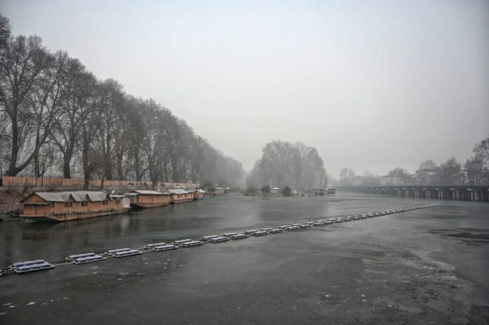 Srinagar landscape covered in frost during winter